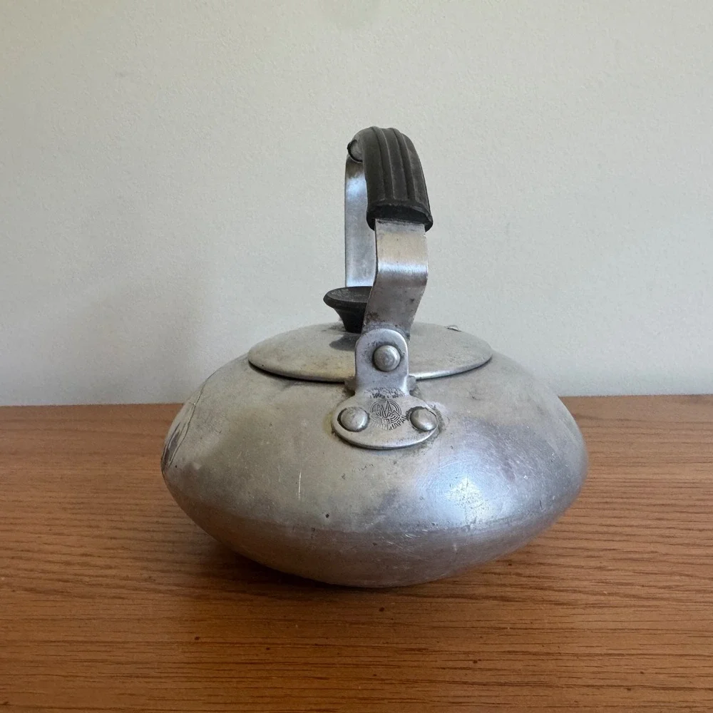 Vintage Aluminum Tea Kettle Cow Graphic Farmhouse‎ Decor Rustic Teapot Small